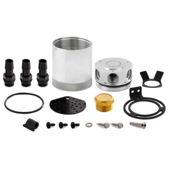 Universal Compact Baffled Oil Catch Can Kit, 3-Port, Polished | MMBCC-CBTHR-P