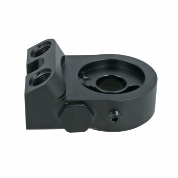 Oil Filter Adapter Plate with Thermostat (82°C), M22x1.5mm and 1/8" NPT Ports - black matt