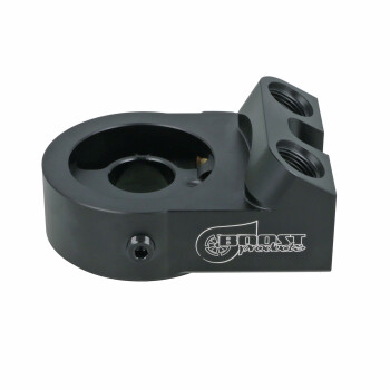 Oil Filter Adapter Plate with Thermostat (82°C), M22x1.5mm and 1/8" NPT Ports - black matt