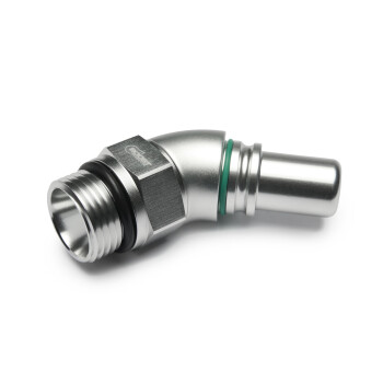 High Flow Quick Click Male Fitting Dash 12 / -12 AN to ORB Dash 12 / -12 AN - 45° - matte silver