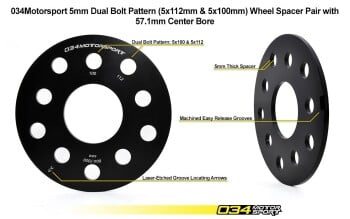 Wheel Spacer Pair, 5mm, 5x112mm & 5x100mm with 57.1mm...