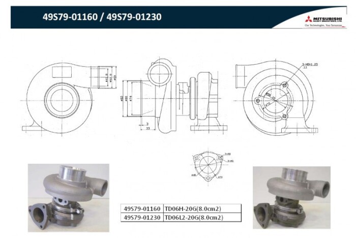 MHI Performance turbocharger TD06 20G with 3-bolt flange